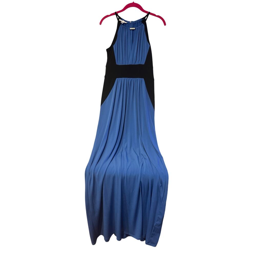 London Times Style Blue & Black Colorblock Maxi-Dress, Halter Neckline Size 6